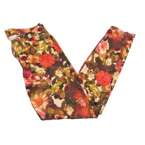 7 FOR ALL MANKIND Skinny Ankle Leg Pant Sz 26 Floral Print Multicolor - Picture 2 of 9